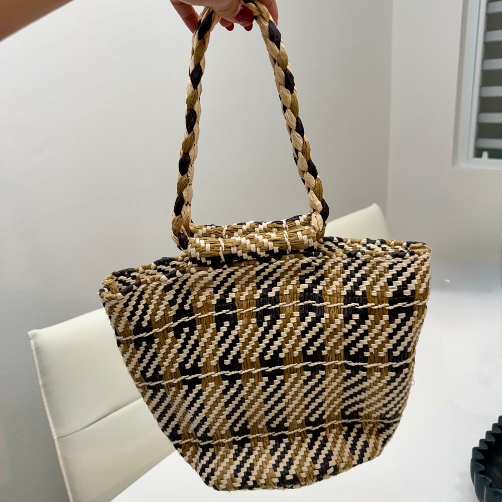 Zara Tan and Black Mini Woven Bag